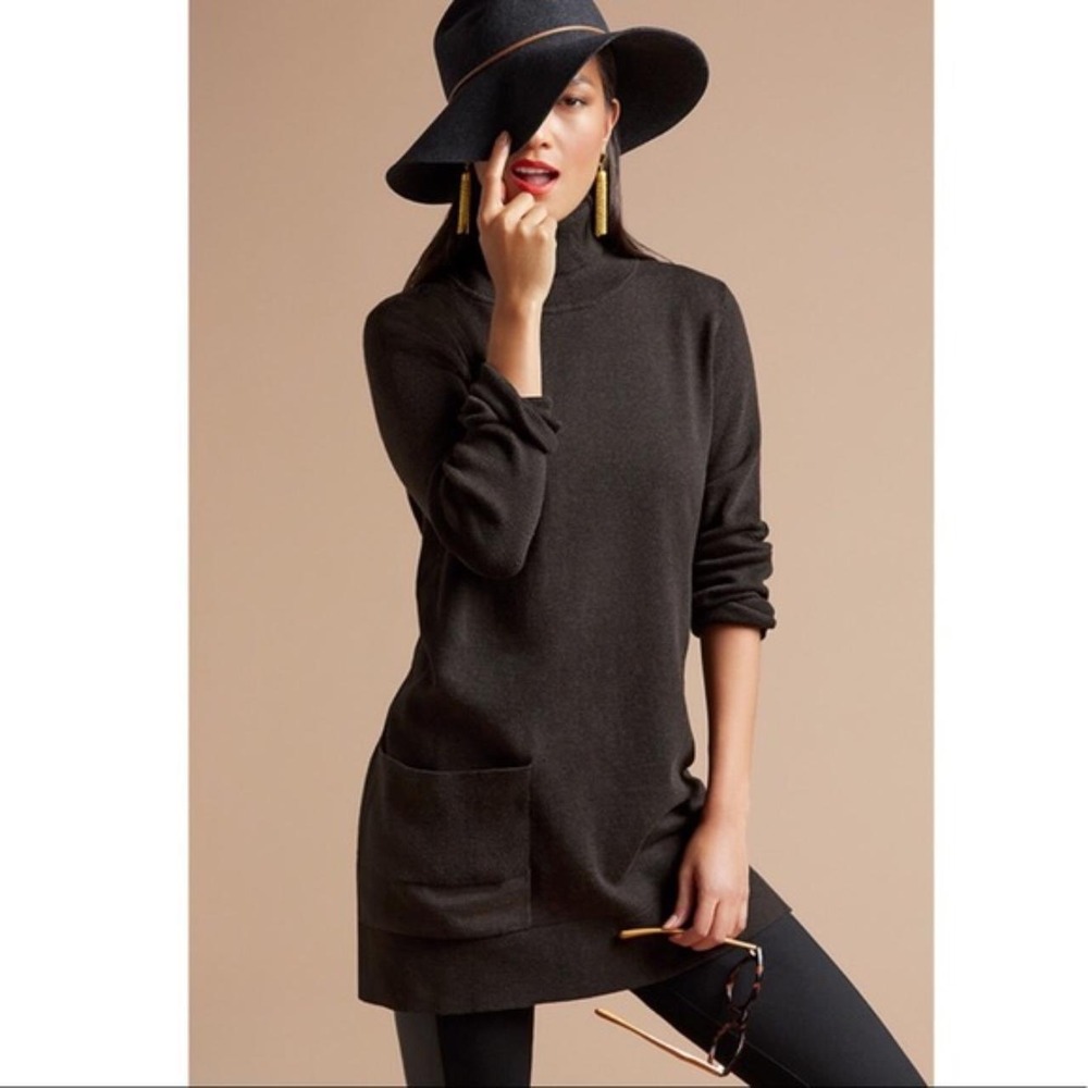 CAbi Fireside Turtleneck Sweater Tunic Dress - Deep Chocolate Brown